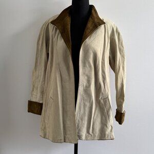 Vintage 80s JORDACHE Suede Leather Beige Brown Open Front Jacket Coat XS/S